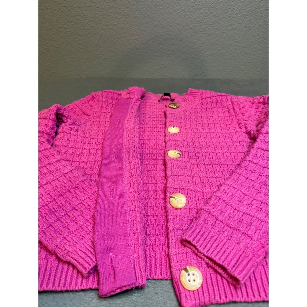 Ann Taylor Hot Pink waffle Knit Cardigan  button front  Grandmacore Cottage L - Picture 10 of 13